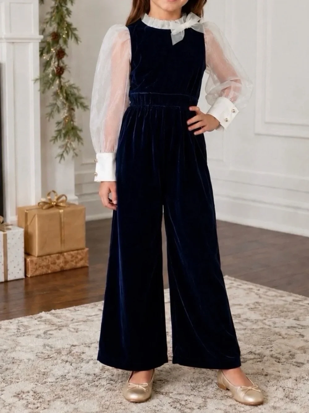 Janie and Jack Girls Velvet Jumpsuit - Size 10